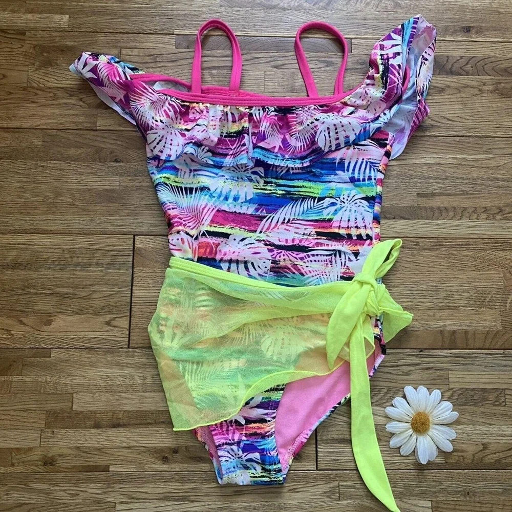Wonder Nation Multi Color One‎ Piece Swim Suit And Wrap Size 6/6x - Picture 3 of 8